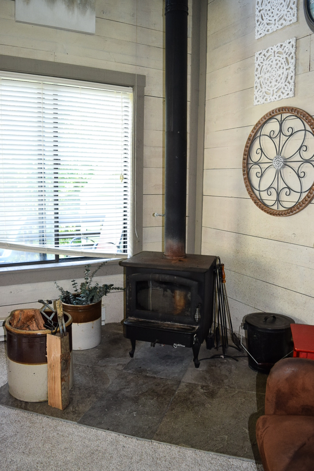 The woodstove in the living room